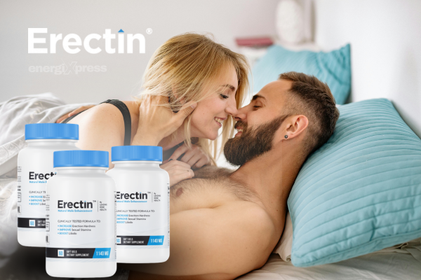 Happy couple in bed with Erectin
