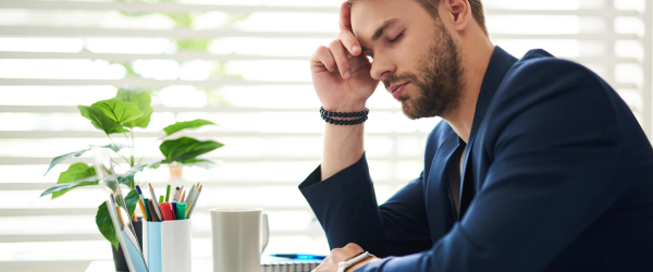 Tired man, low energy, unmotivated expression